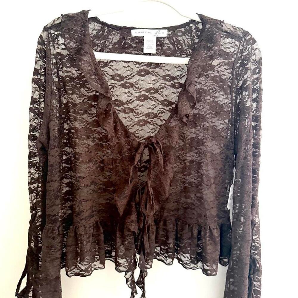 NWT Altar'd state brown lace peplum tie top Y2K Romantic